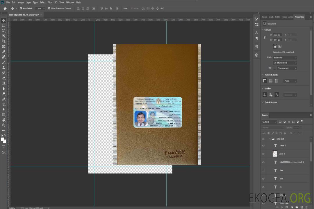 Photolook de la carte d'identité de Jordanie AVANT template